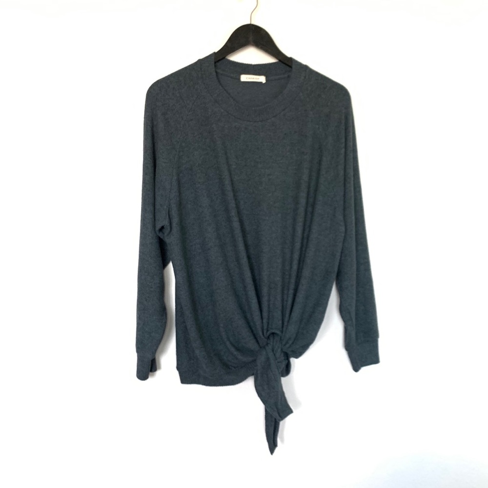 Sweater Top Semi Loose Fit Round Neck Ties @ Waist